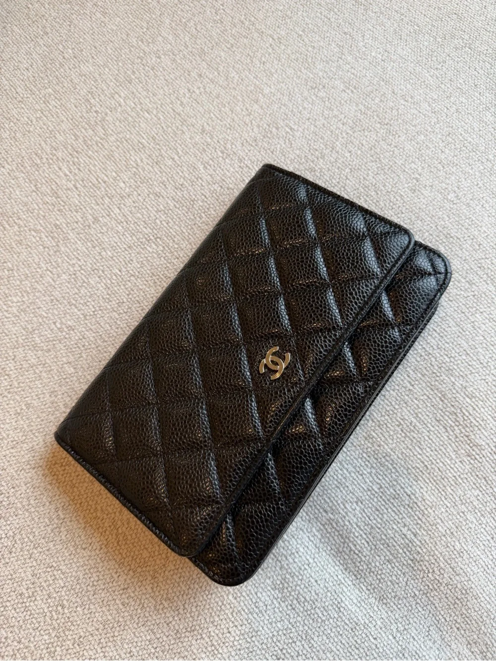CHANEL WOC Black Quilted Caviar Crossbody with Silver Chain